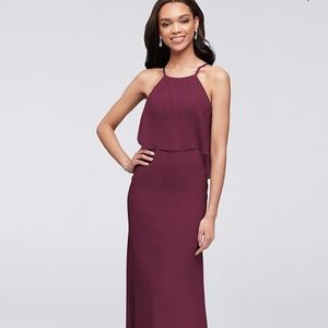 Flounced Crinkle Chiffon Sheath Bridesmaid Dress